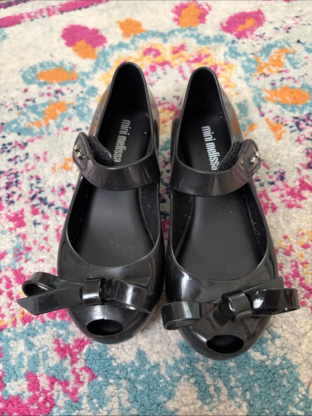 Mini Melissa Black Girls' Jelly Mary Jane with Bow Accent